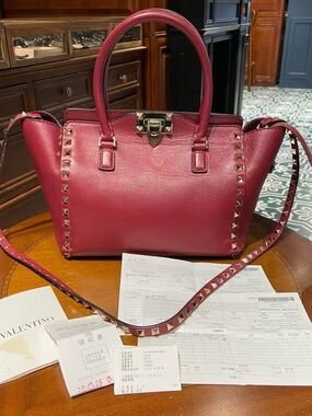 N16 Pre-Owned Valentino Gravani Dark Red Rockstud Top Handle Bag 25cm